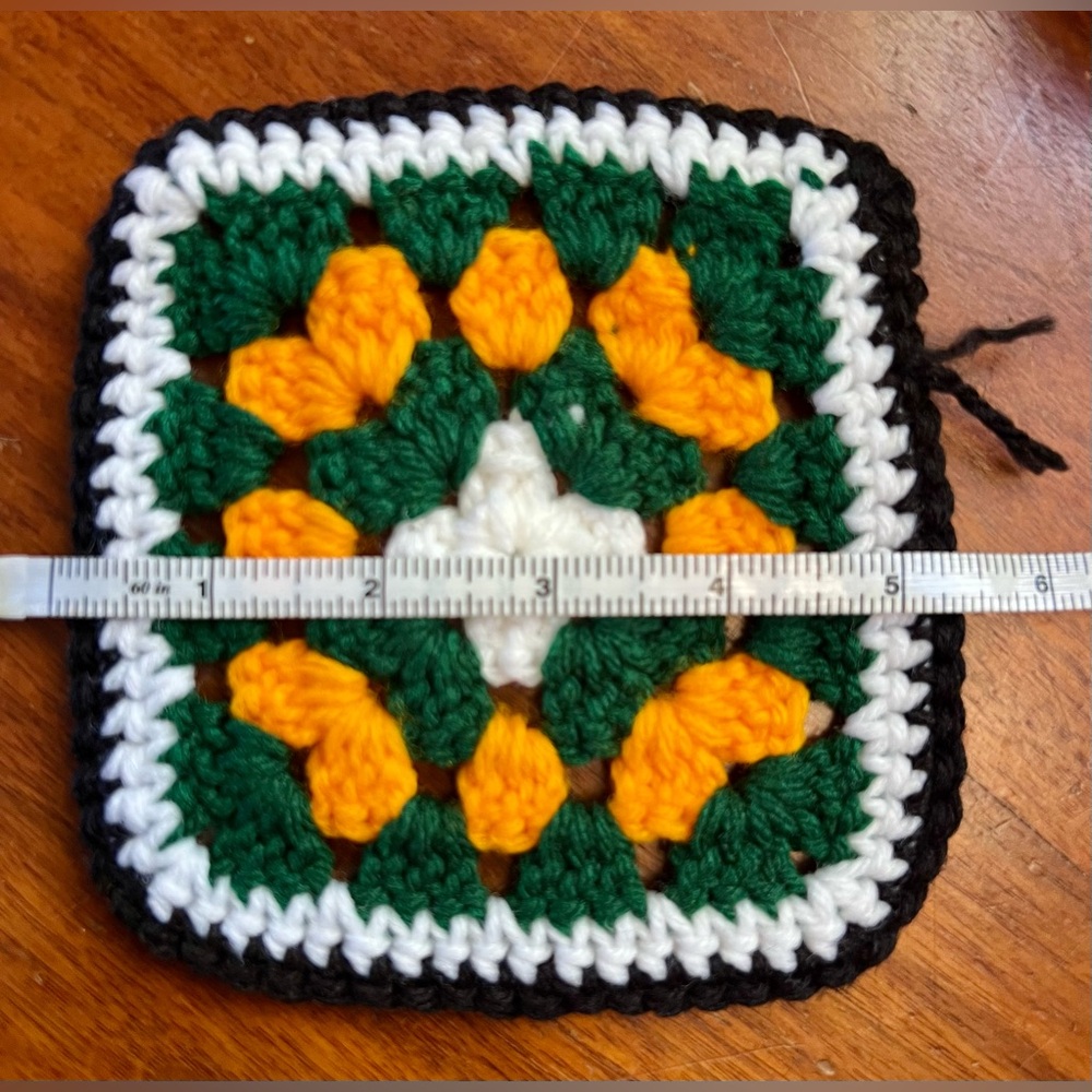 Crochet Granny Square with Green and orange Accents - Picture 4 of 6